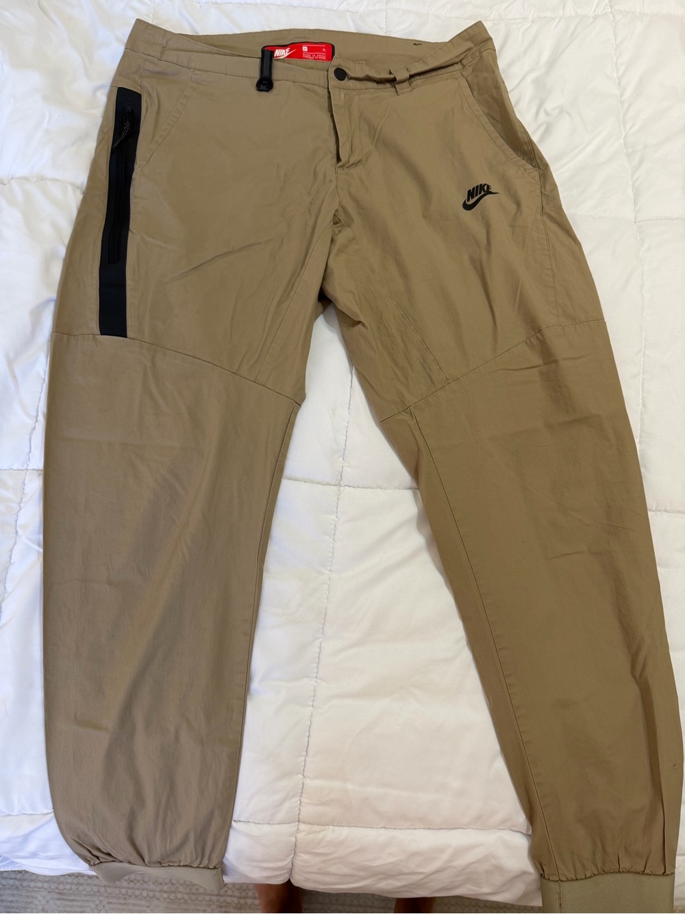 Nike Men's Khaki/Tan Jogger Pants with Black Zip Pocket
